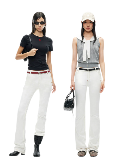 White Denim Jeans - Slim Fit Straight Leg