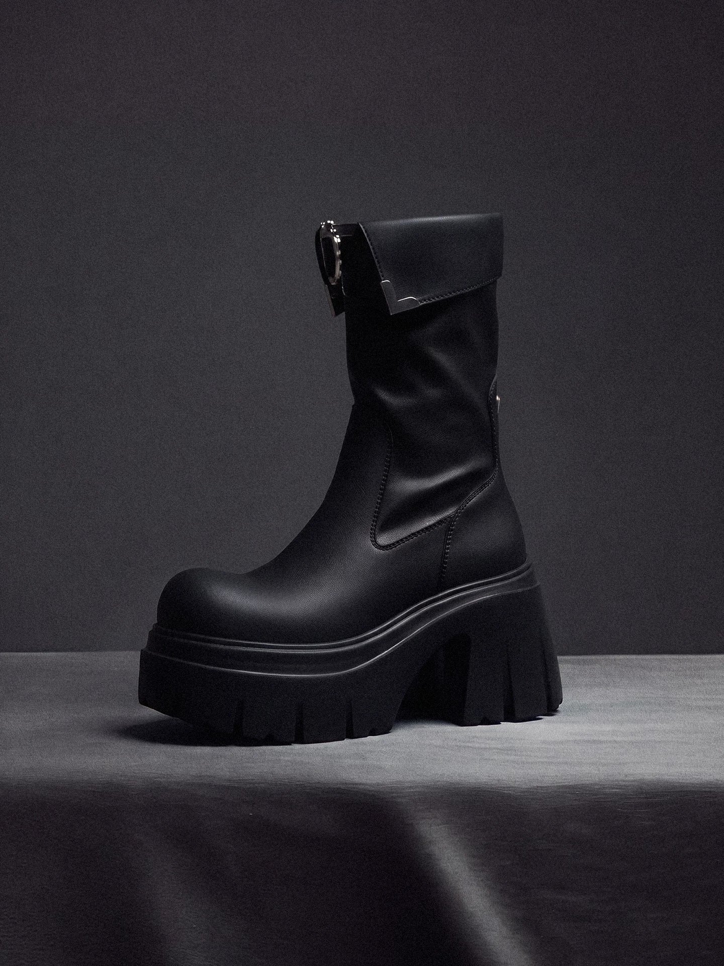Metallic Strap Platform Mid-Calf Boots