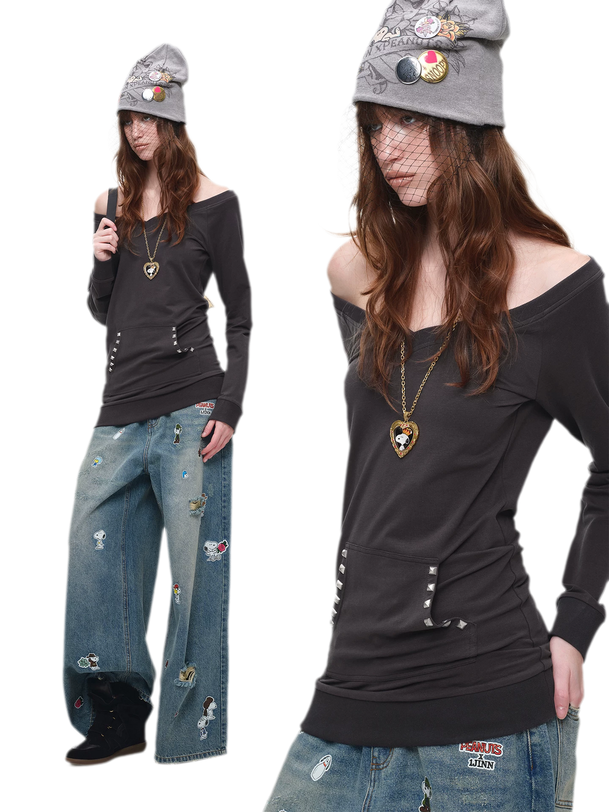 Studded Fitted Sweatshirt Dress
