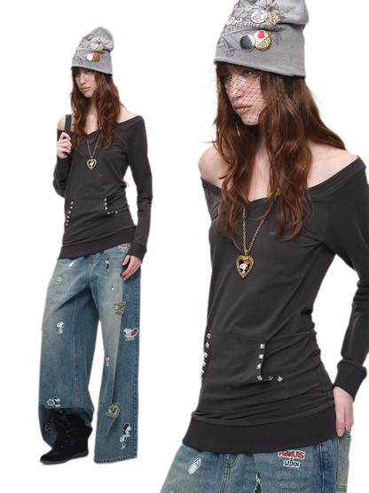 Studded Fitted Sweatshirt Dress