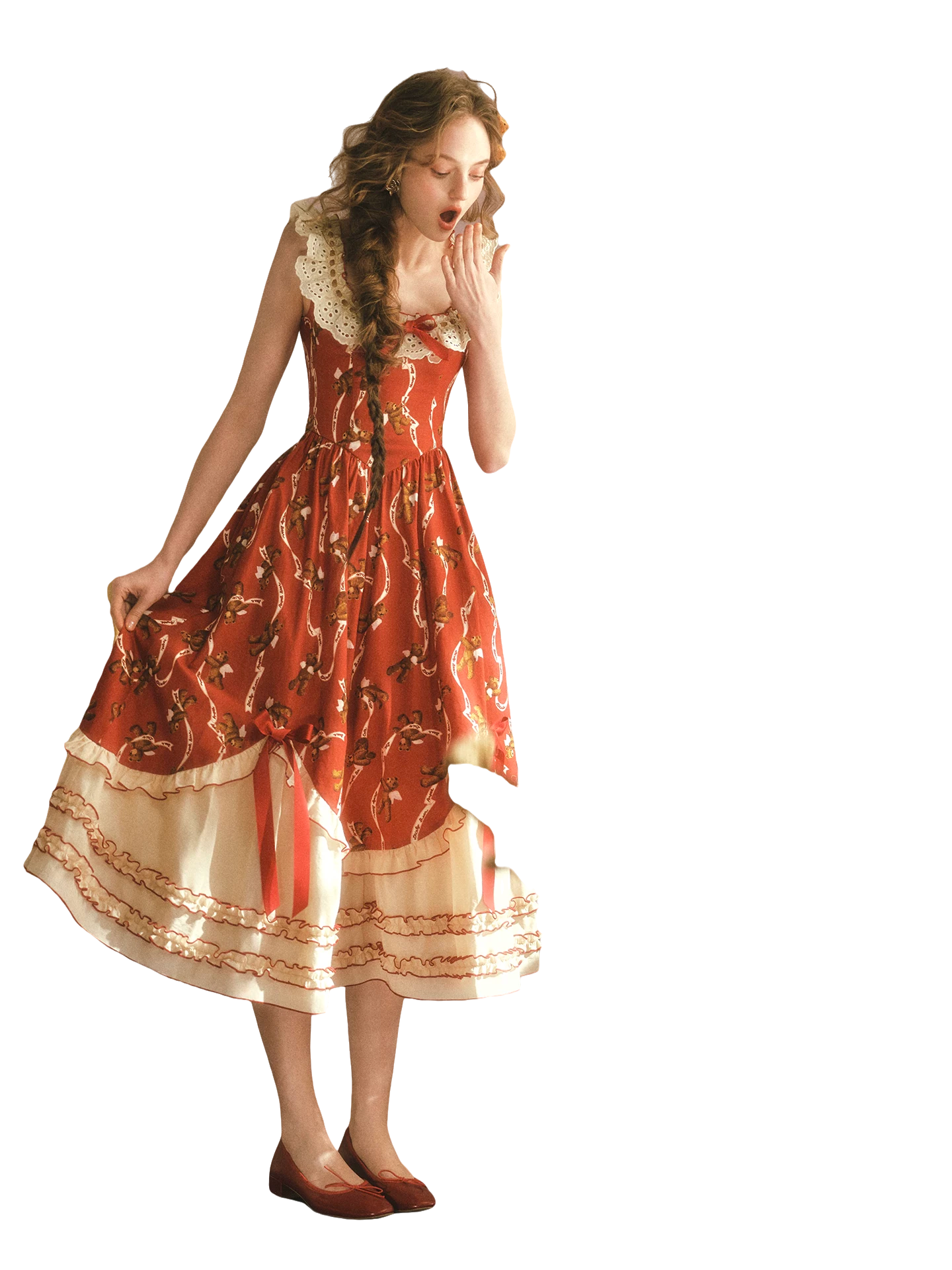 Bear Tomato Red Fishbone Dress