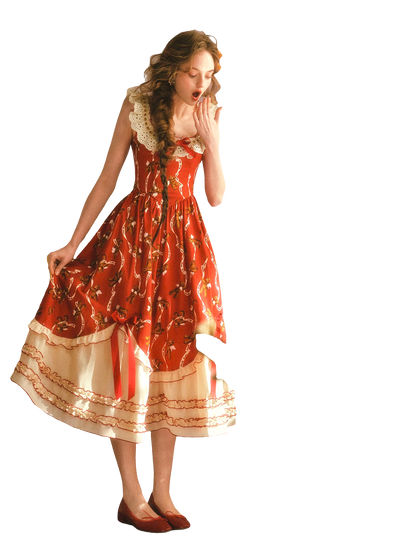 Bear Tomato Red Fishbone Dress