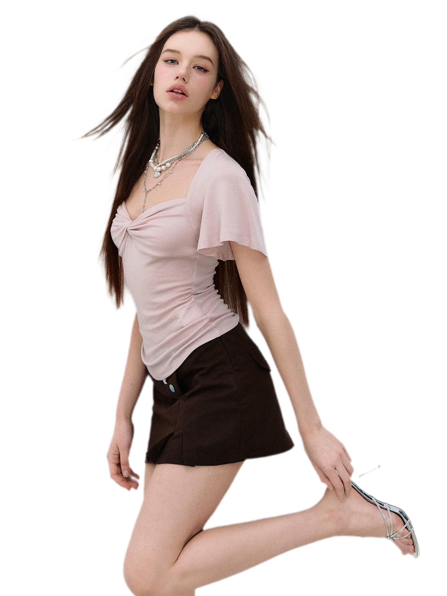 X-line Cross Knot Lyocell Square Neck T-shirt