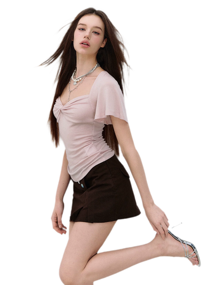 X-line Cross Knot Lyocell Square Neck T-shirt