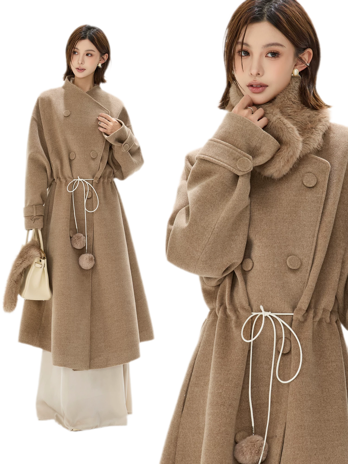 Detachable Fur Collar A-Line Coat