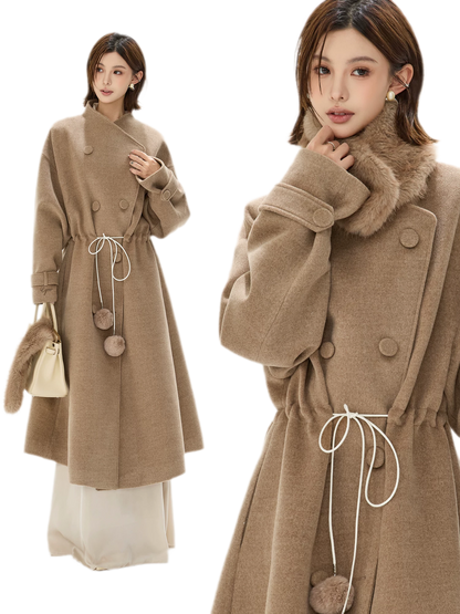 Detachable Fur Collar A-Line Coat