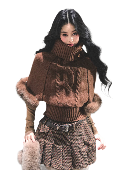 モヘアケーブル編みタートルネックセーター