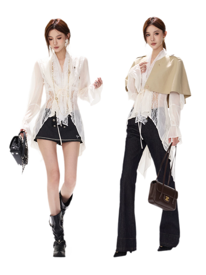 Lace Wrap Swallowtail Blouse