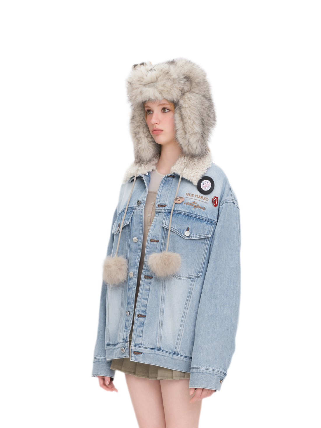 Textured Twill Oversized Denim Jacket