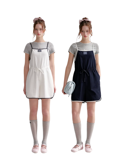 Contrast Piping Drawstring Waist Jumpsuit