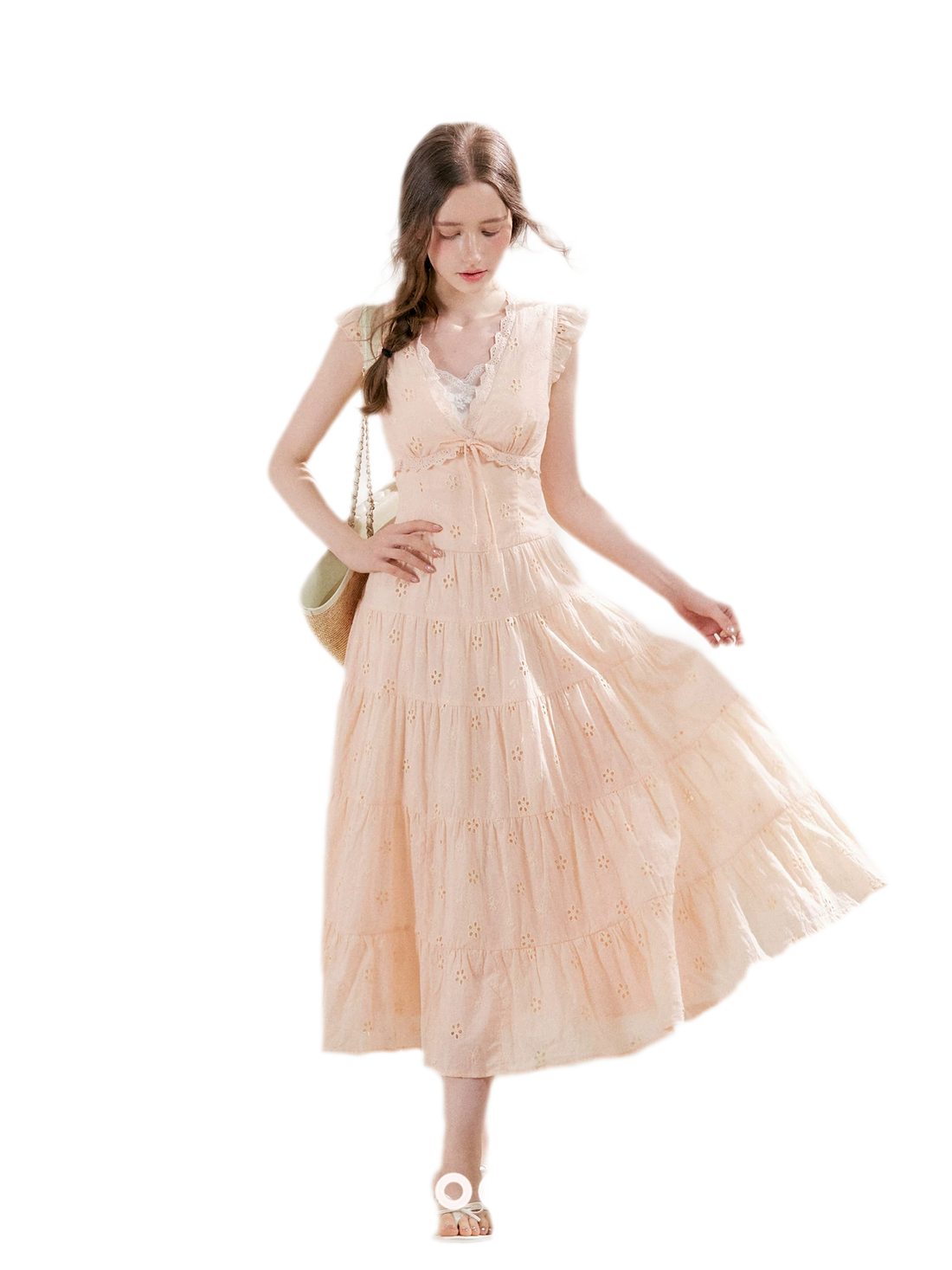 Embroidered Eyelet Tiered Dress