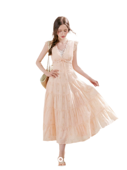 Embroidered Eyelet Tiered Dress