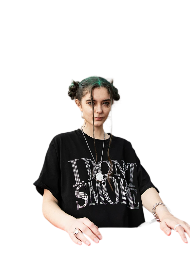 Street Style Rhinestone Logo Print T-Shirt