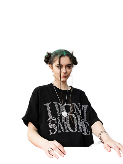 Street Style Rhinestone Logo Print T-Shirt