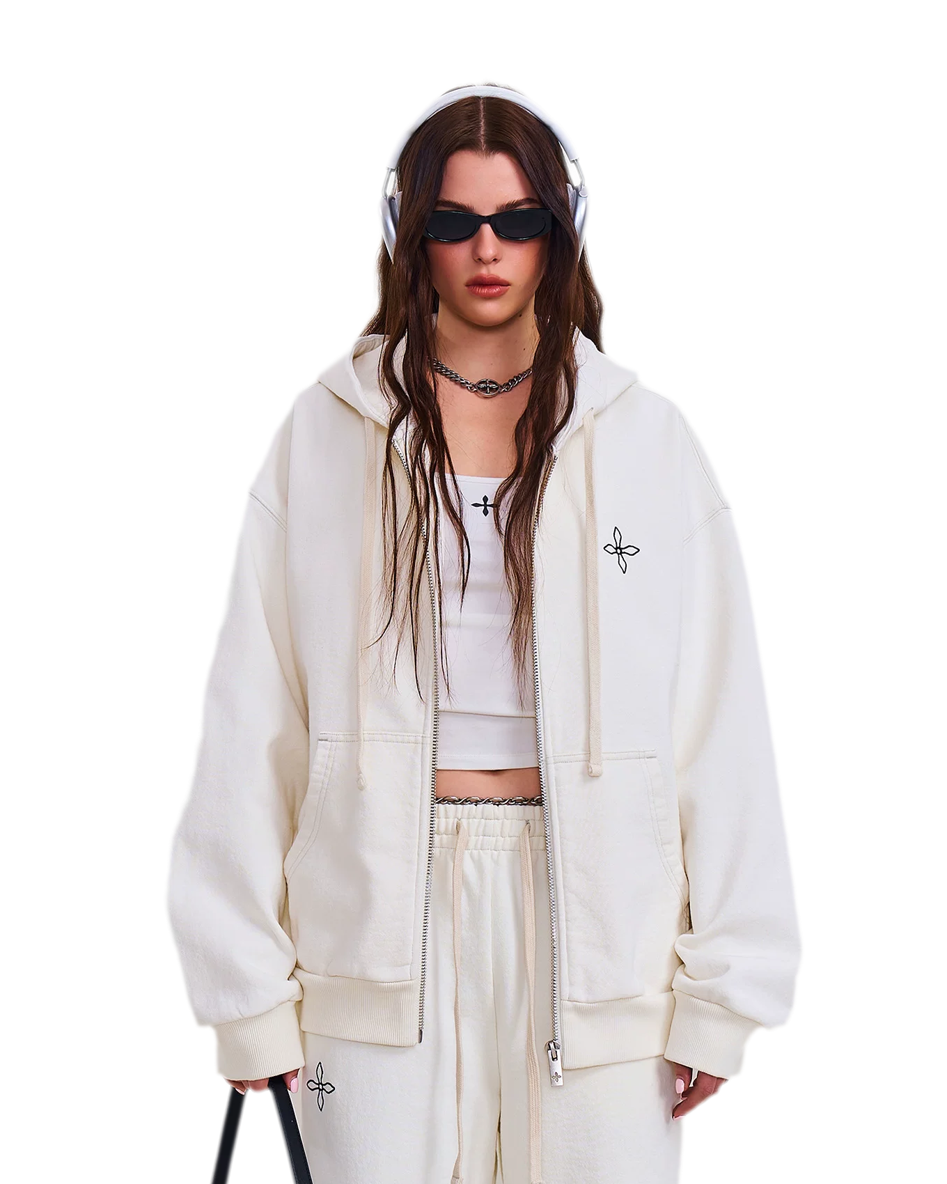 Cross Statue Oversized Zip-Up Hoodie
