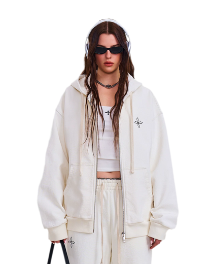Cross Statue Oversized Zip-Up Hoodie