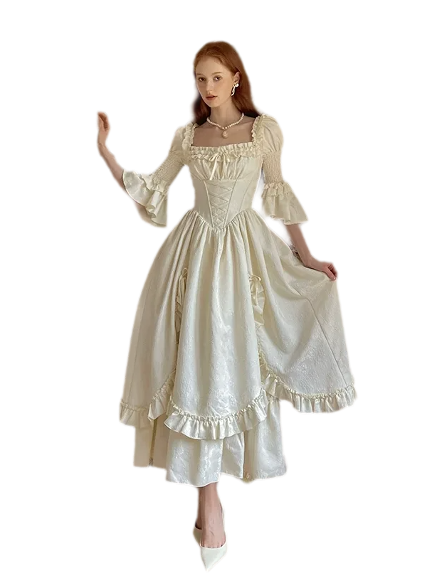 Jacquard Corset Ruffle Dress