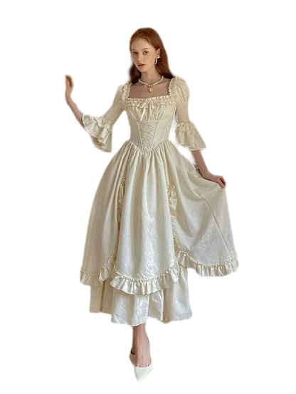 Jacquard Corset Ruffle Dress