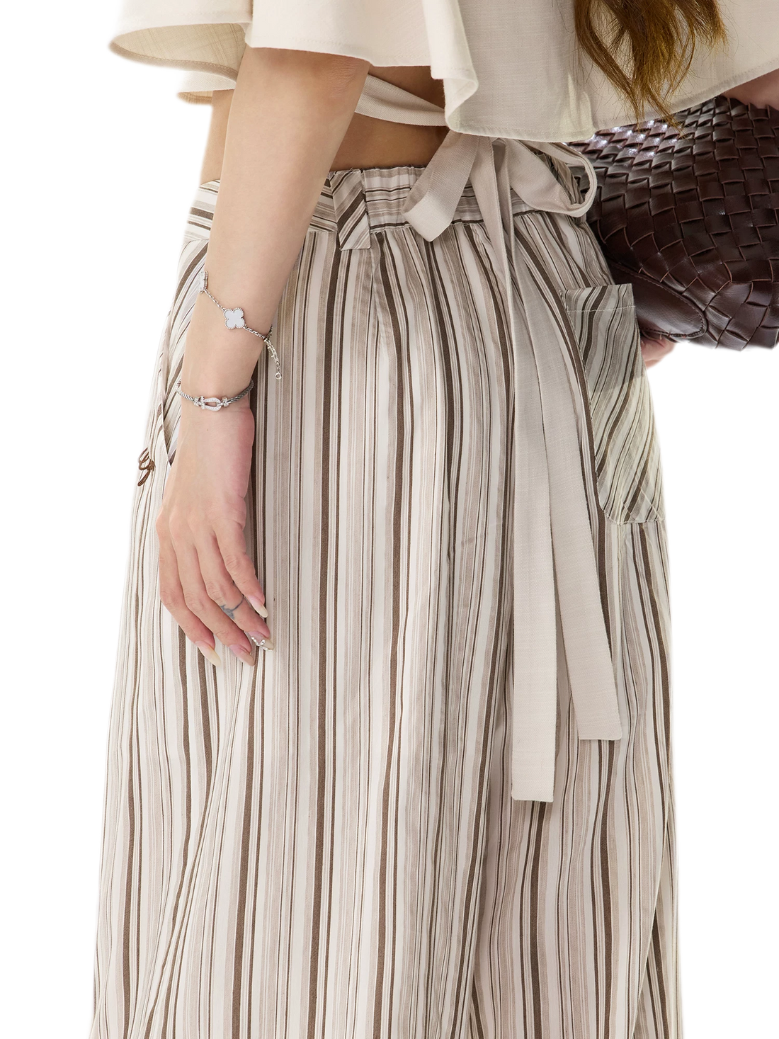 Tencel Stripe Wide-Leg Pants