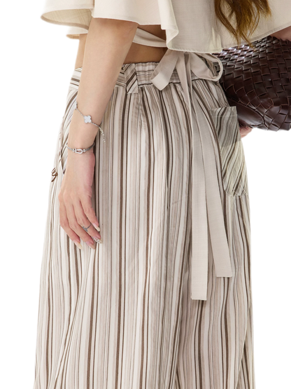 Tencel Stripe Wide-Leg Pants