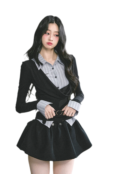 Striped Faux-Layer Long-Sleeve Tee
