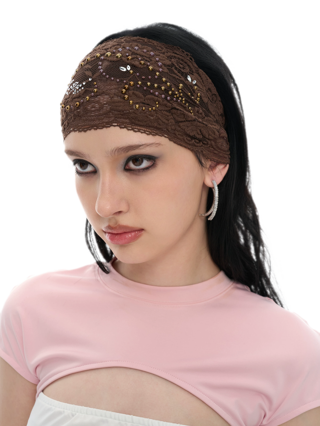 Brown Lace Embellished Headband