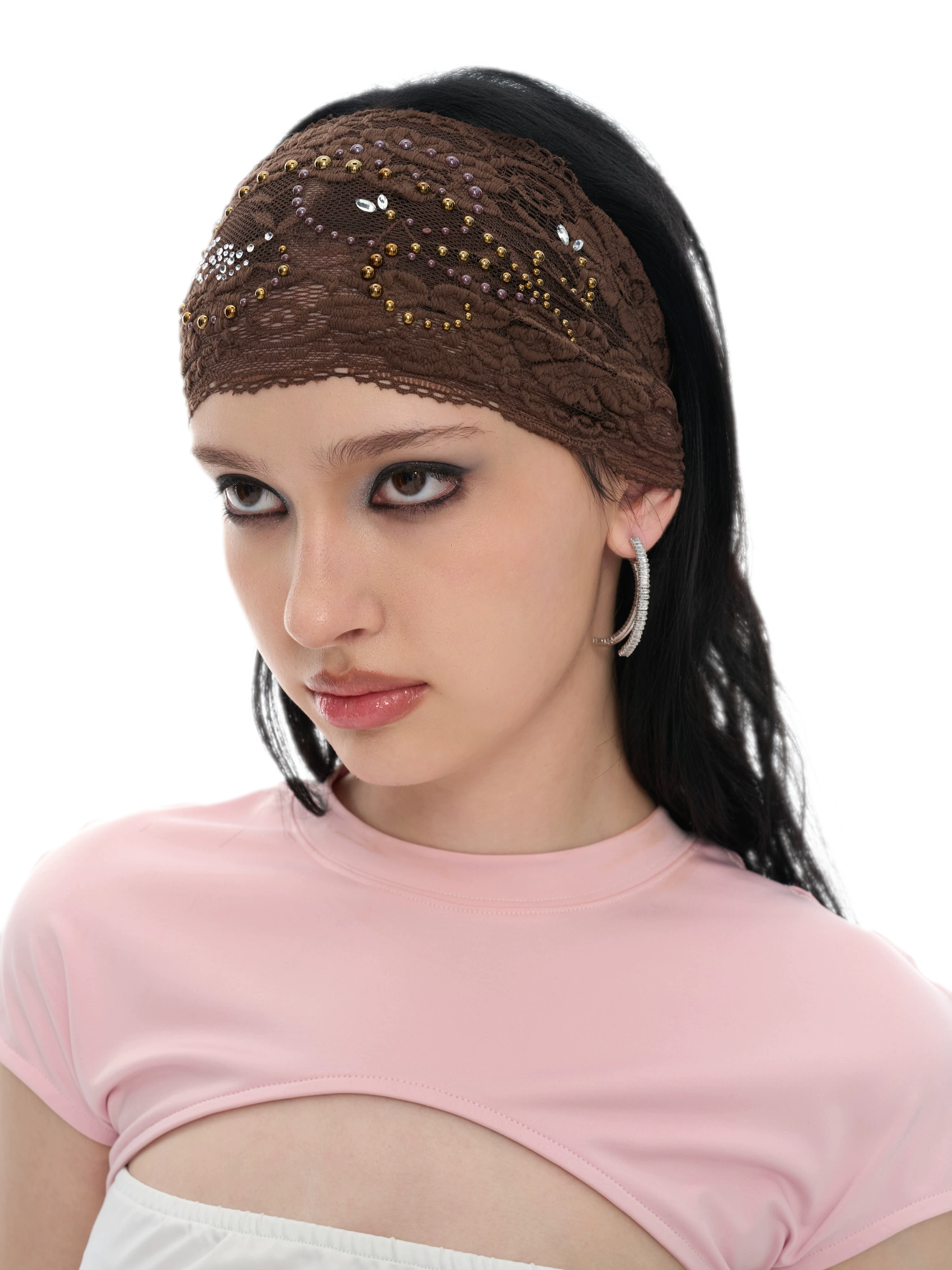 Brown Lace Embellished Headband