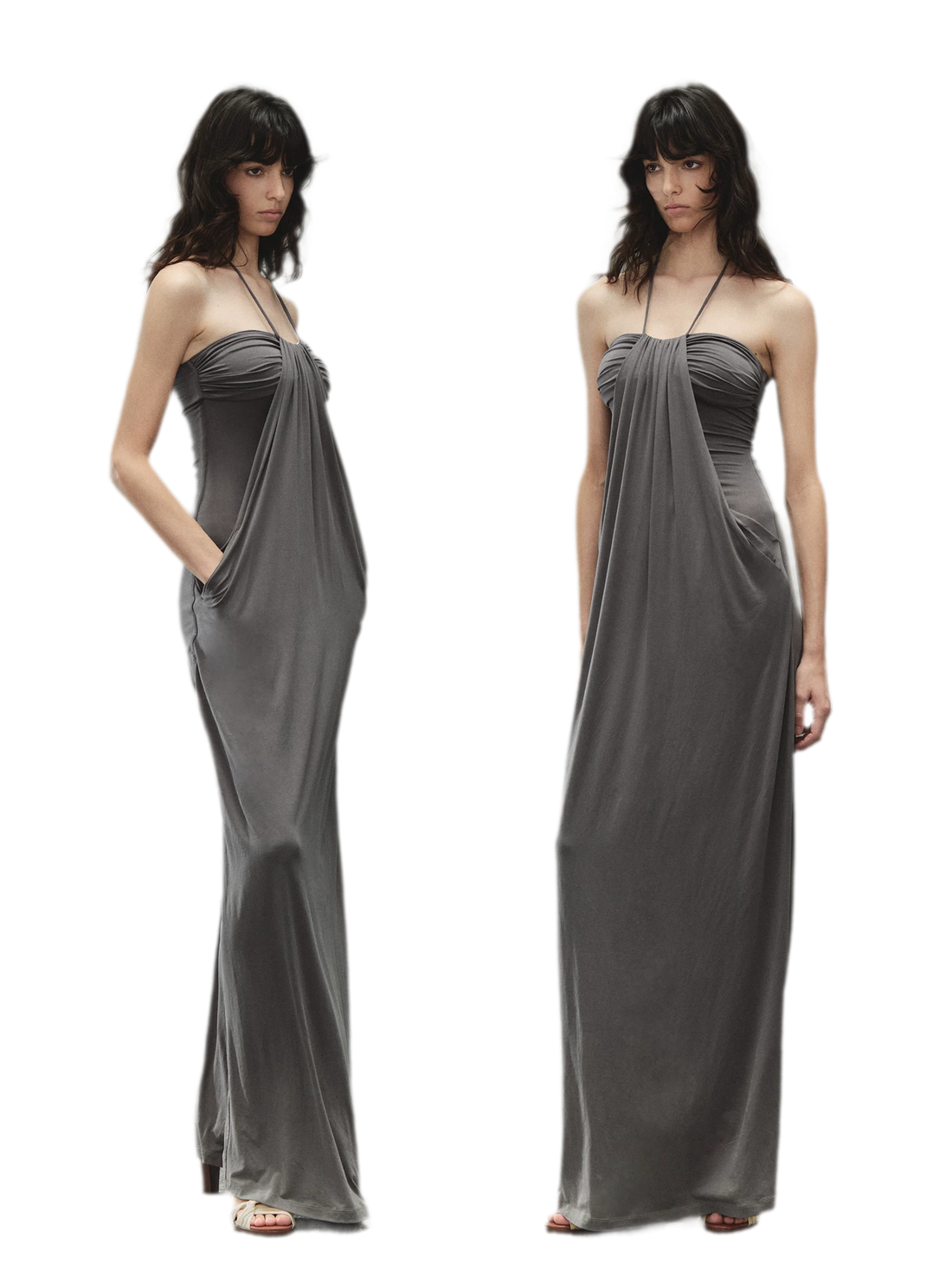 Laisel Handwoven Twist Metallic Chain Pleated Halter Dress