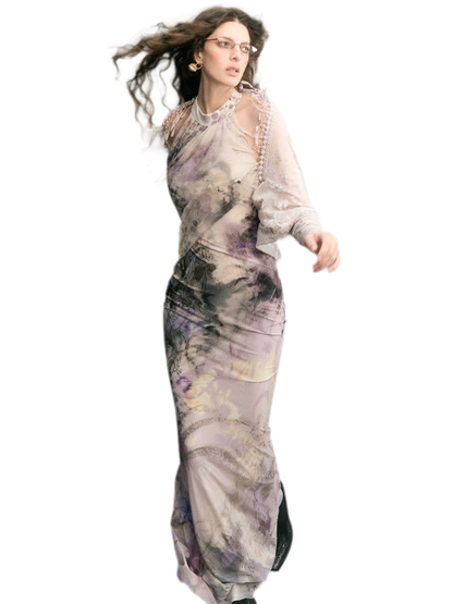 Samt-Jacquard-Meerjungfrauenkleid