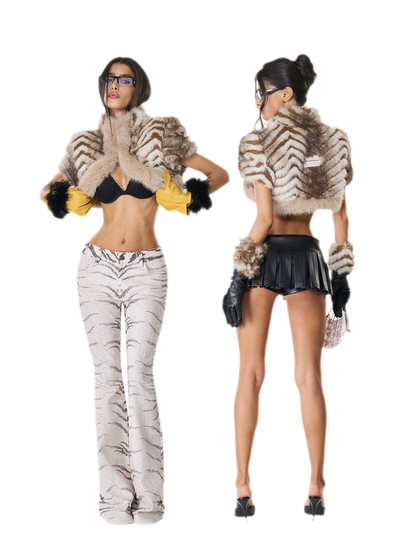 Animal Print Cropped Faux-Fur Jacket