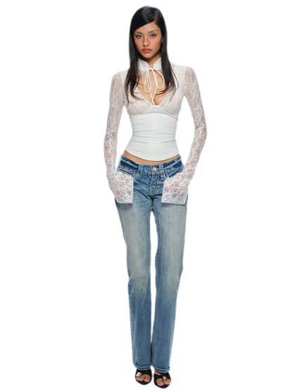 Chinese Lace Cutout Cropped Top