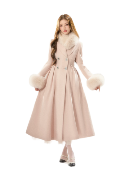 Double-Breasted Cinched Wool Blend Coat