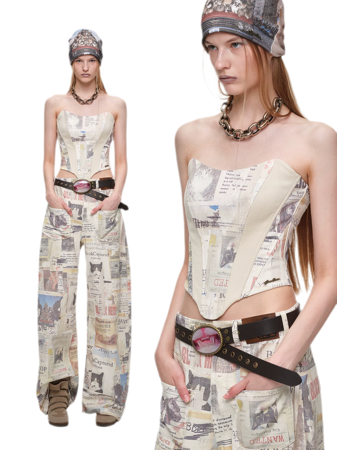 Printed Fishbone Bustier Top