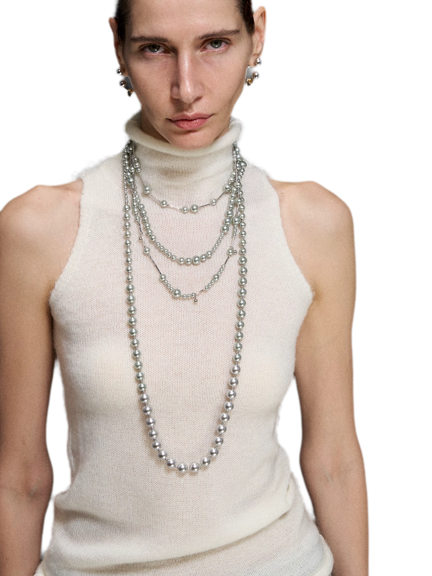 Silver Pearl Layered Necklace
