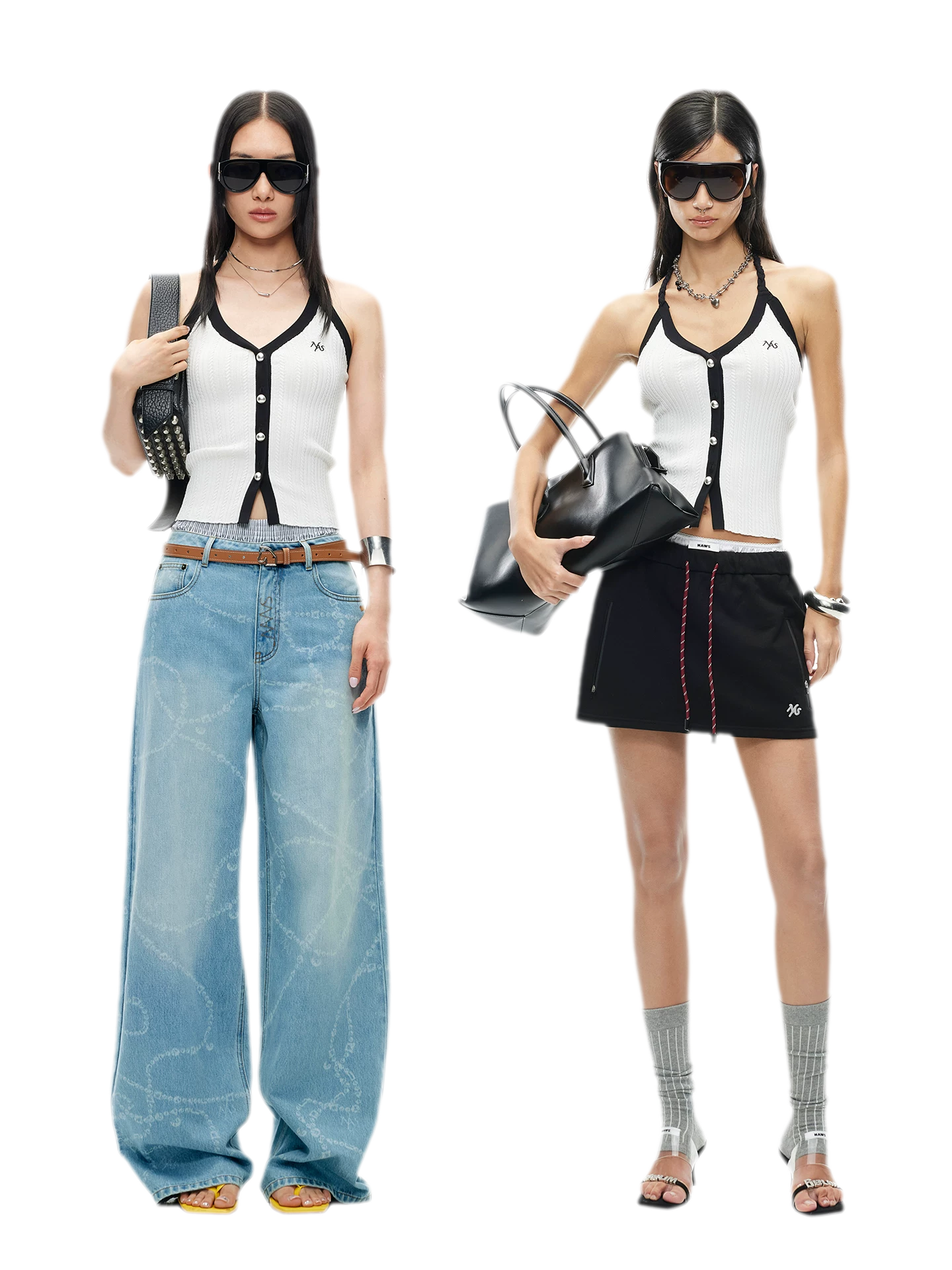 V-Neck Knitted Halter Vest