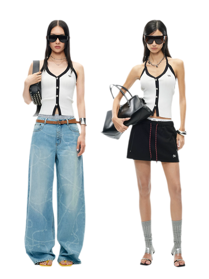 V-Neck Knitted Halter Vest