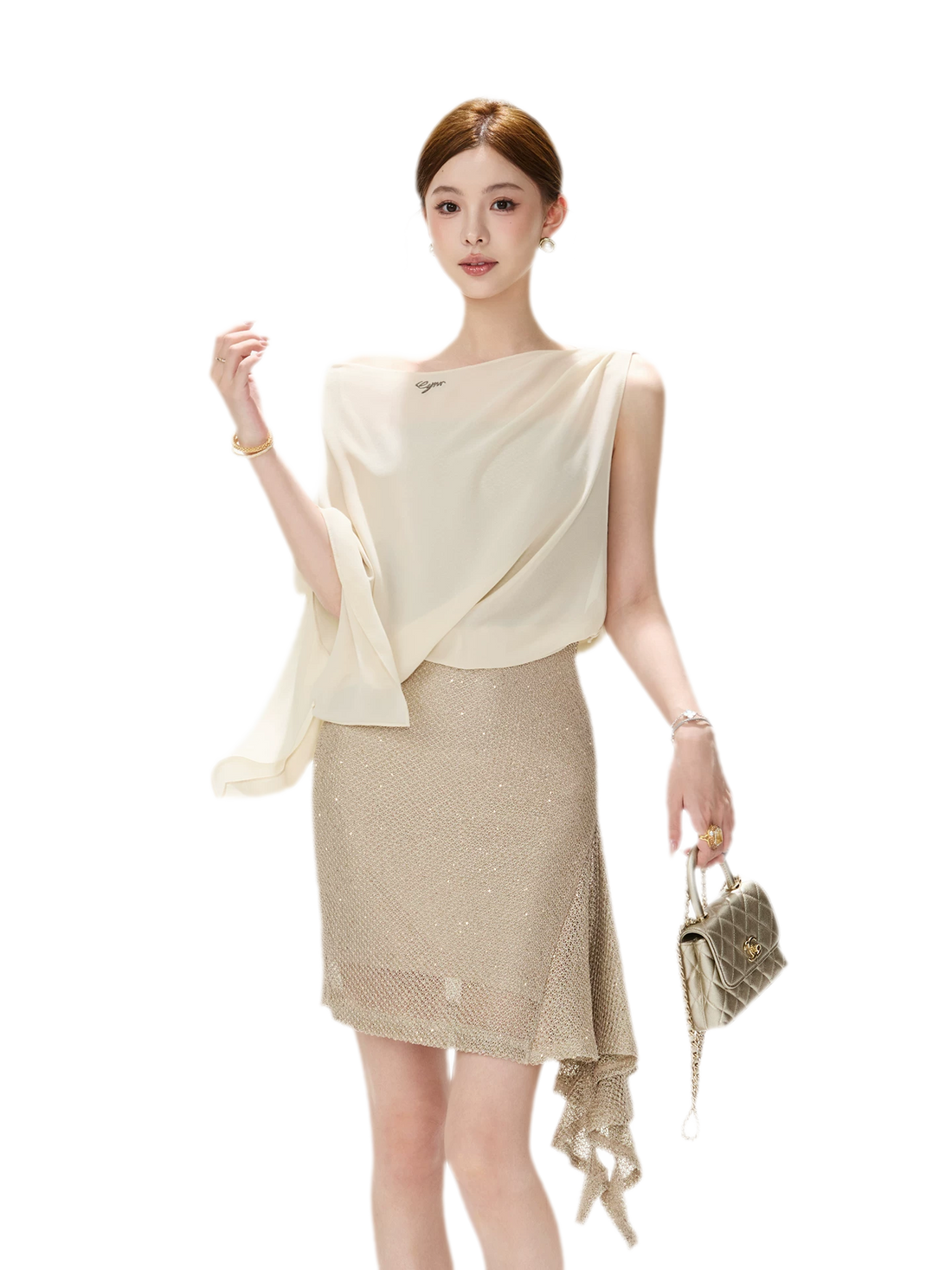 CYNR Sheer Drape Off-Shoulder Dress – view 2