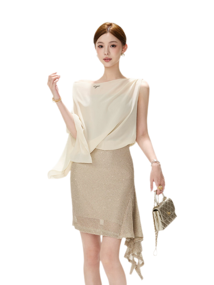 CYNR Sheer Drape Off-Shoulder Dress – view 2