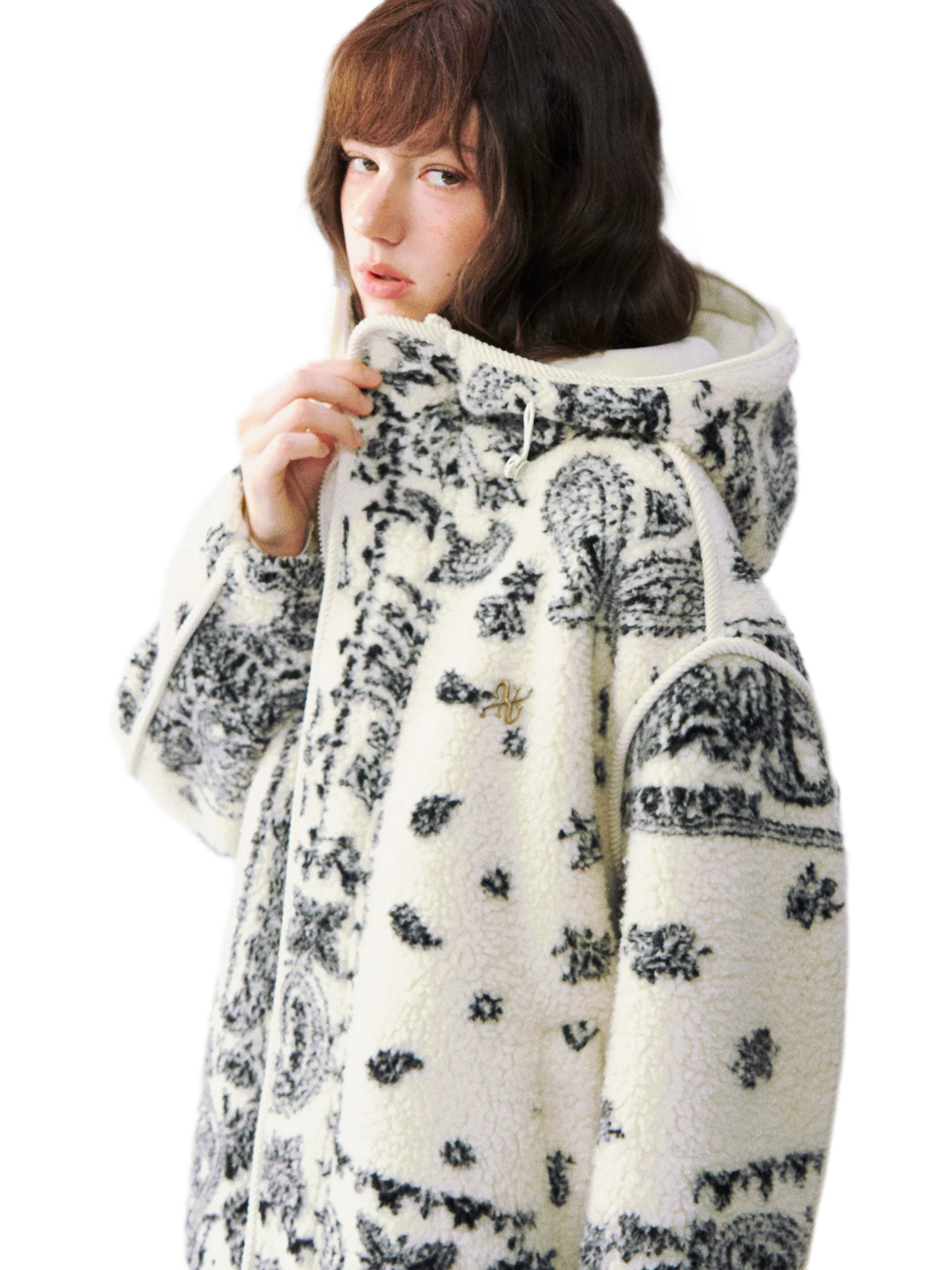 Jacquard Plush Fleece Hooded Jacket