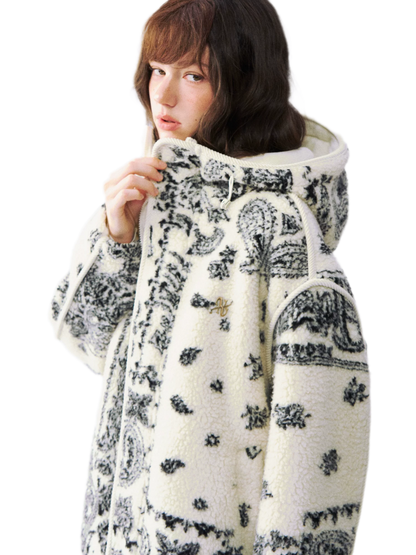 Jacquard Plush Fleece Hooded Jacket