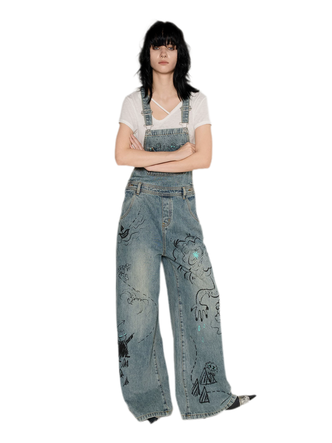 Graffiti Wide-Leg Overalls
