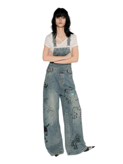 Graffiti Wide-Leg Overalls