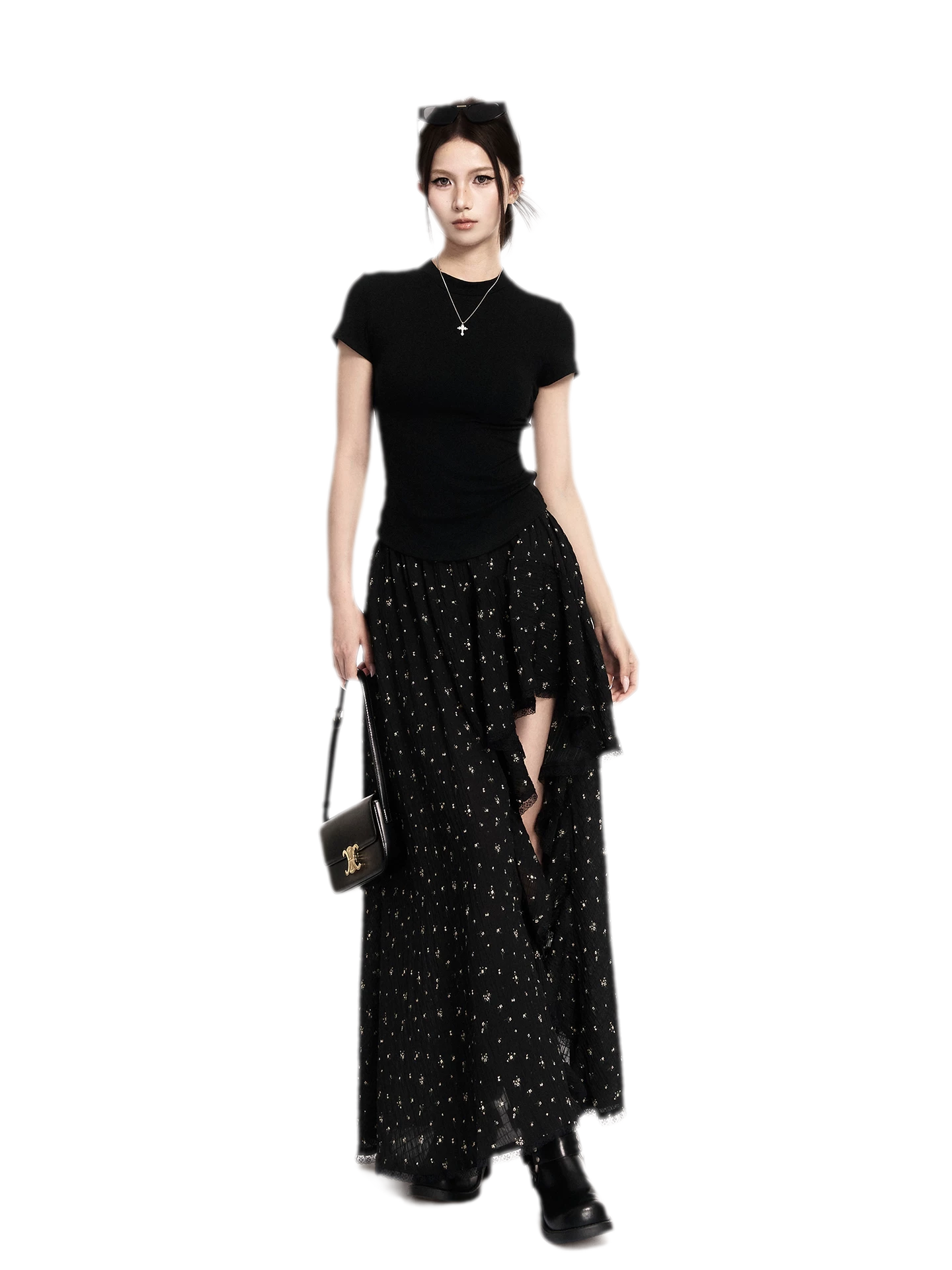 Floral Asymmetric Ruffle Skirt