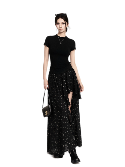 Floral Asymmetric Ruffle Skirt