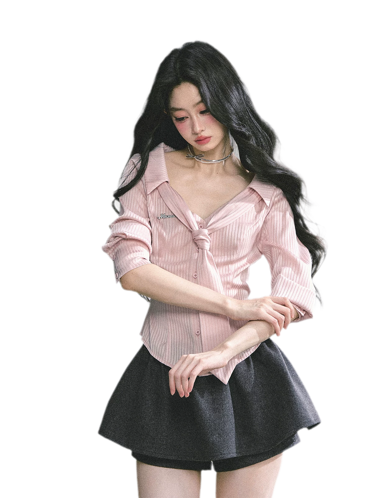 Satin Striped Tie Shirt