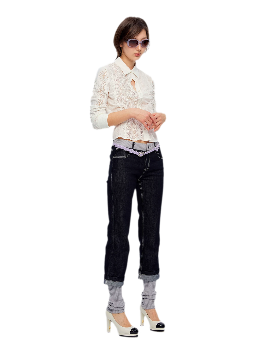 Washed Ribbed Panel Jeans