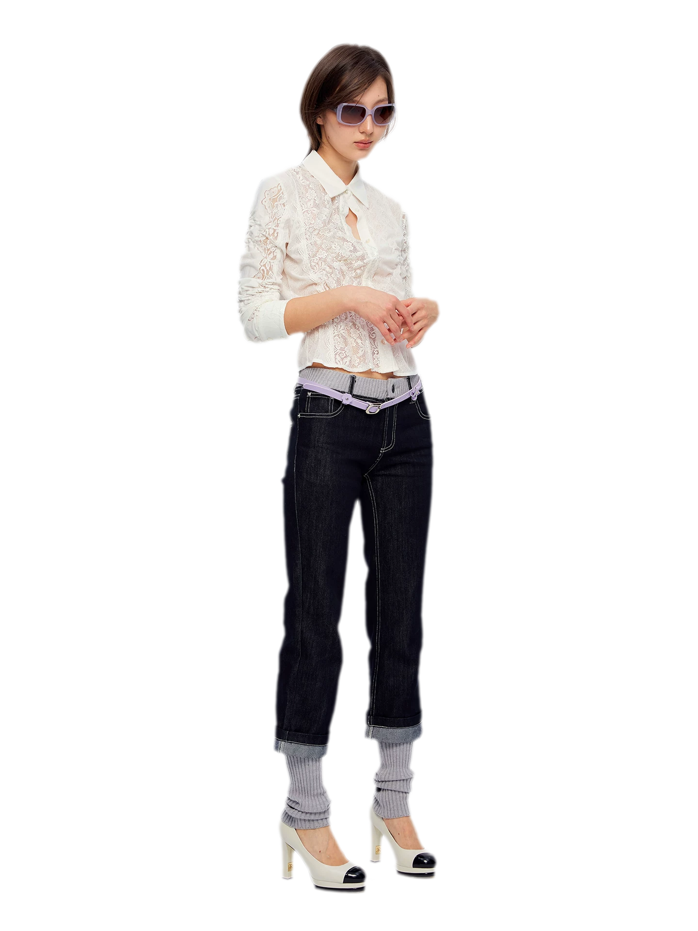 Washed Ribbed Panel Jeans