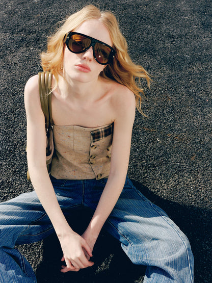 Plaid Bustier Top