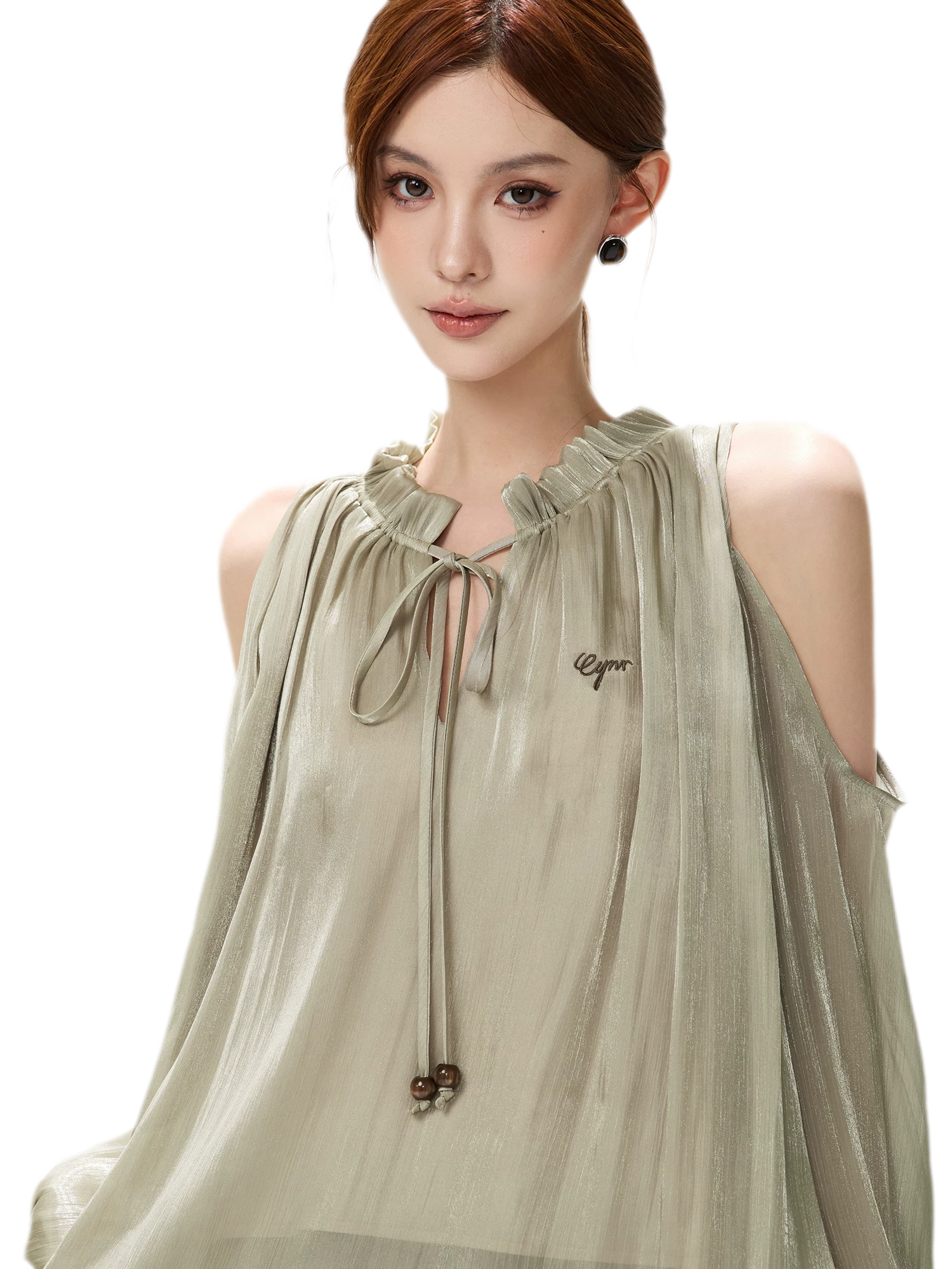 Shimmering Ruffle Cold-Shoulder Blouse