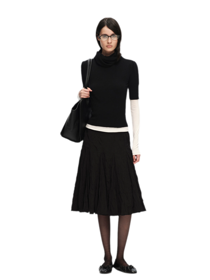 Wool-Blend Scarf-Neck Knit Top